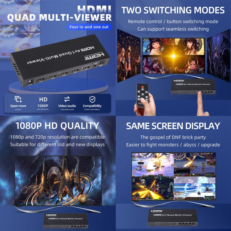 4 in 1 Out HDMI Quad Multi-viewer with Seamless Switcher, AU Plug -  by buy2fix | Online Shopping UK | buy2fix