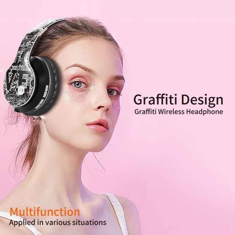 B1 Graffiti Pattern Wireless Bluetooth V5.0 Headset (Black White) - Headset & Headphone by buy2fix | Online Shopping UK | buy2fix