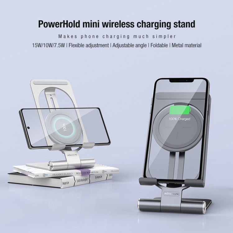 NILLKIN 2 in 1 15W PoweHold Mini Vertical Foldable Detachable Wireless Charger Mobile Phone Holder (Dark Gray) - Apple Accessories by NILLKIN | Online Shopping UK | buy2fix