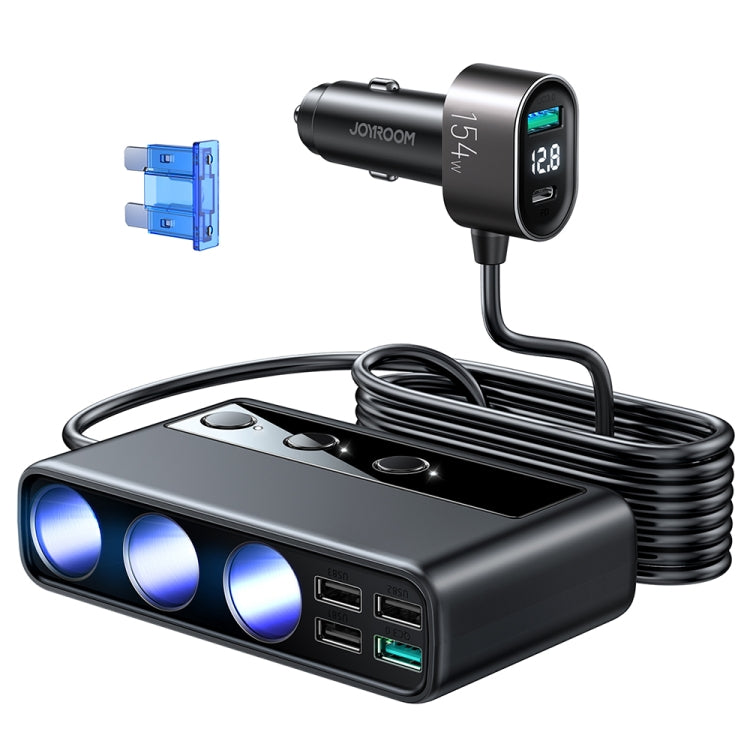 JOYROOM JR-CL06 9 in 1 154W PD USB-C / Type-C + Dual QC3.0 USB + 3 USB + 3 Cigarette Lighter Holes Digital Display Car Charger (Black) - In Car by JOYROOM | Online Shopping UK | buy2fix