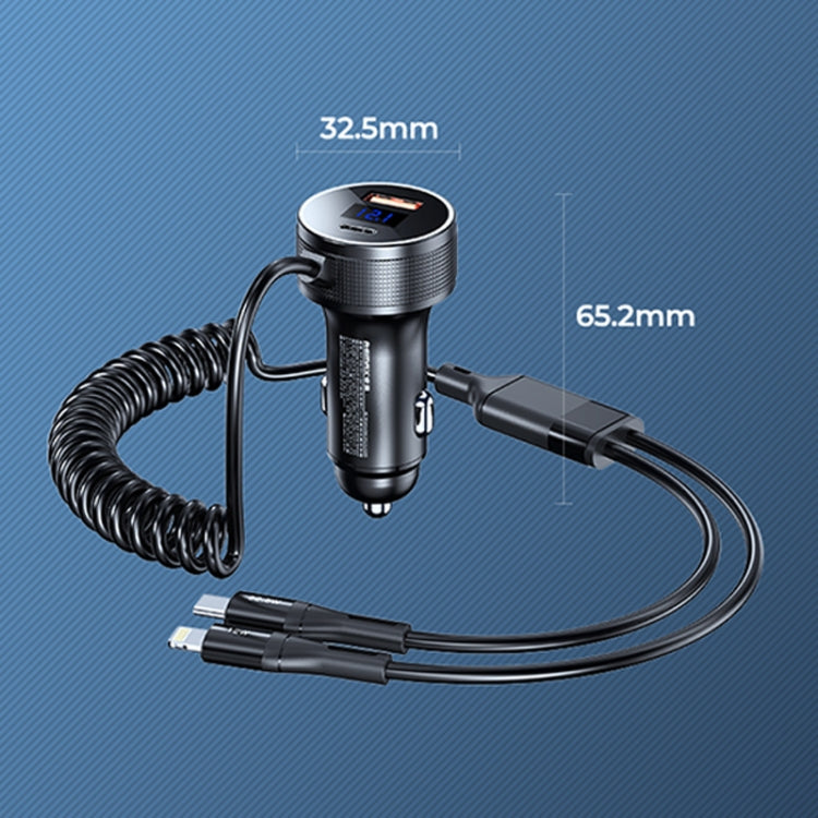 REMAX RCC336 Saga Series 2 in 1 Car 52.5W PD Fast Charger with USB-C / Type-C + 8 Pin Spring Cable - Car Charger by REMAX | Online Shopping UK | buy2fix