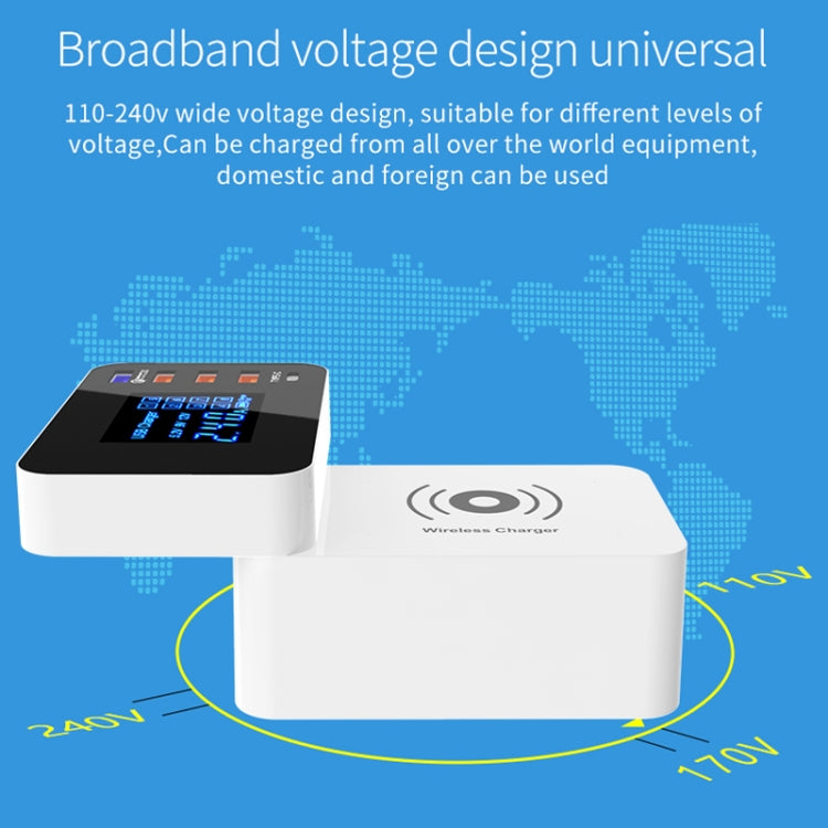 CDA33QW 40W QC 3.0 USB Ports + 3 USB Ports + USB-C / Type-C Ports + Wireless Charging Multi-function Foldable Charger with LED Display, EU Plug - Multifunction Charger by buy2fix | Online Shopping UK | buy2fix