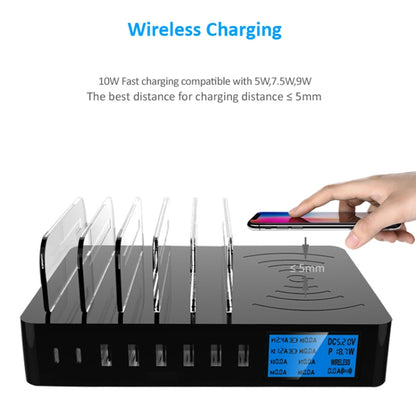 50W 6 USB Ports + 2 USB-C / Type-C Ports + Wireless Charging Multi-function Charger with LED Display & Detachable Bezel, EU Plug - Multifunction Charger by buy2fix | Online Shopping UK | buy2fix