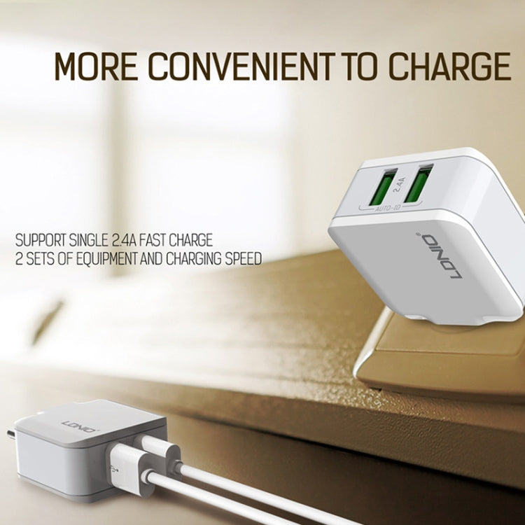 LDNIO A2201 2.4A Dual USB Charging Head Travel Direct Charge Mobile Phone Adapter Charger With 8 Pin Data Cable(EU Plug) - USB Charger by LDNIO | Online Shopping UK | buy2fix