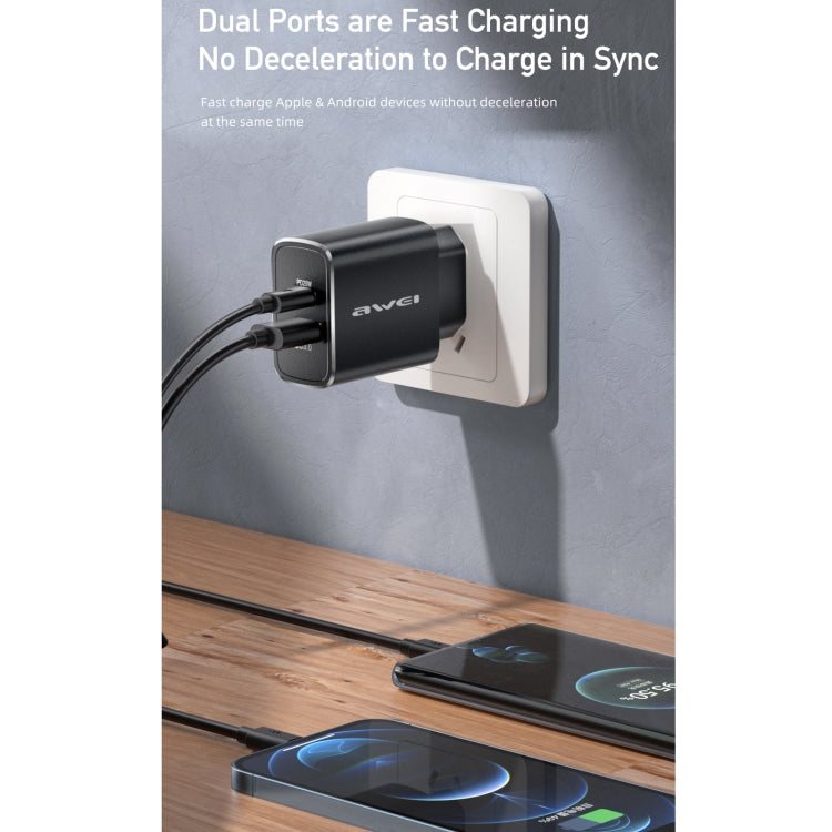awei PD7 20W QC + PD Fast Charging Travel Charger Power Adapter, EU Plug (Black) - Apple Accessories by awei | Online Shopping UK | buy2fix