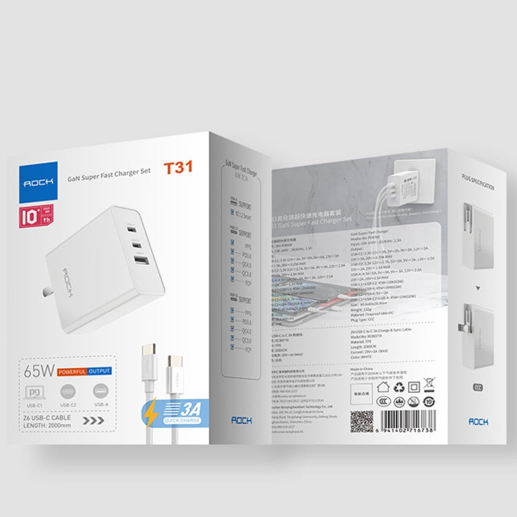 ROCK RH-PD64W T31 2C1A 65W Fast Charge Gallium Nitride Travel Charger, Specification: Single Piece, CN Plug(White) - USB Charger by ROCK | Online Shopping UK | buy2fix