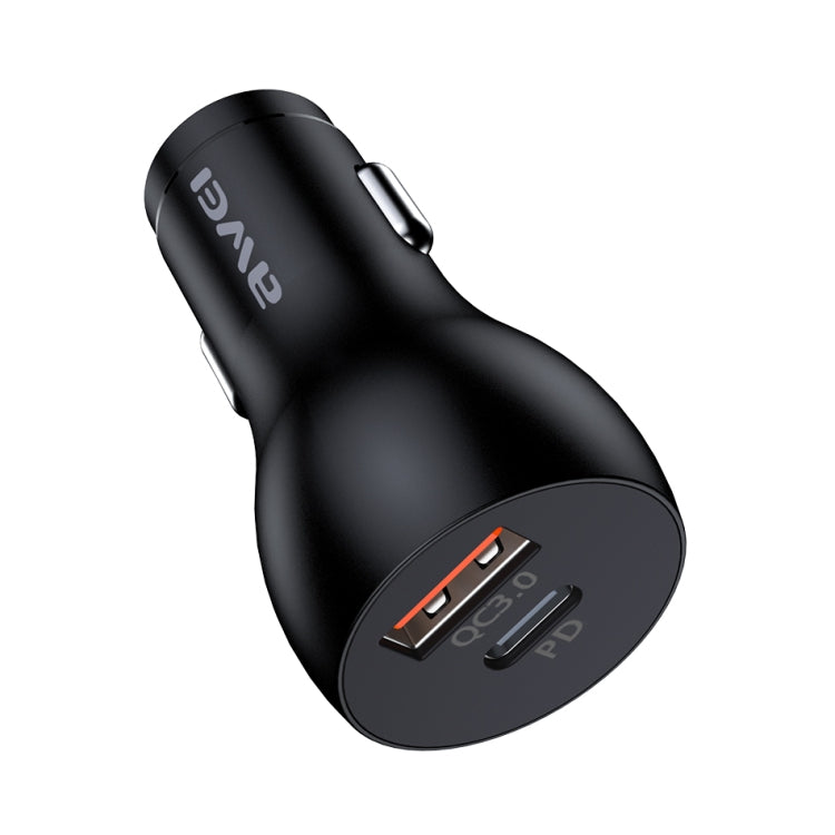 awei C-822 18W PD 8 Pin + 18W QC 3.0 USB Interface Car Charger(Black) - In Car by awei | Online Shopping UK | buy2fix