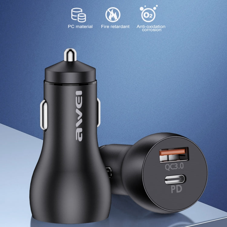 awei C-822 18W PD 8 Pin + 18W QC 3.0 USB Interface Car Charger(Black) - In Car by awei | Online Shopping UK | buy2fix