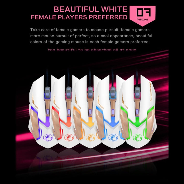 iMICE V6 LED Colorful Light USB 6 Buttons 3200 DPI Wired Optical Gaming Mouse for Computer PC Laptop(White) - Wired Mice by iMICE | Online Shopping UK | buy2fix