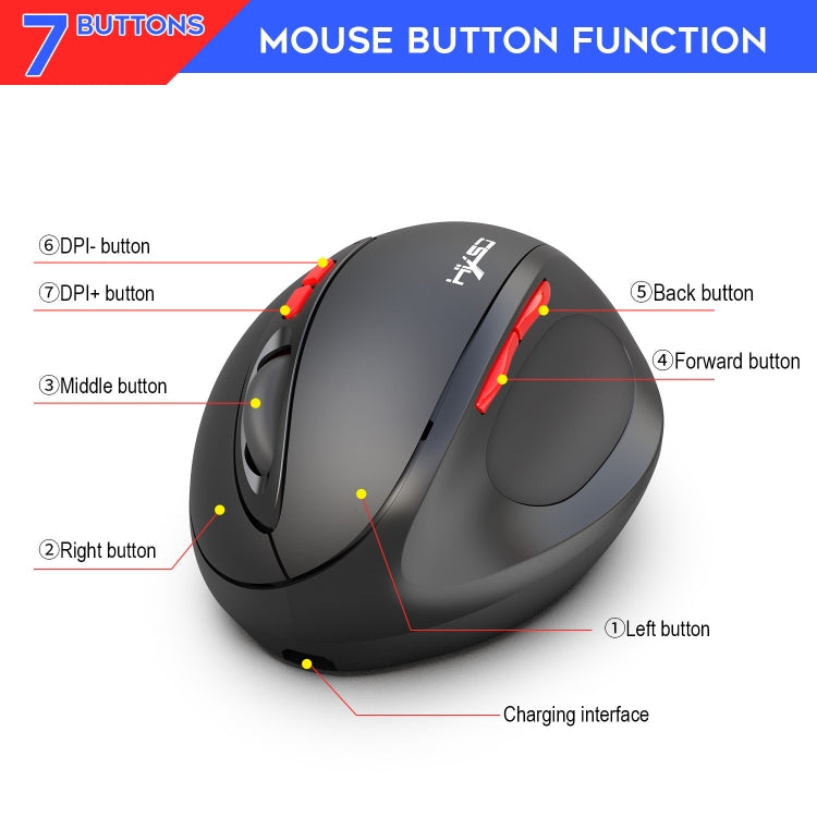 HXSJ T31 2.4GHz 2400DPI Three-speed Adjustable 7-keys Rechargeable Vertical Wireless Optical Mouse - Wireless Mice by HXSJ | Online Shopping UK | buy2fix