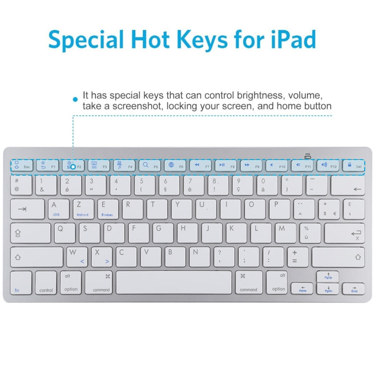 WB-8022 Ultra-thin Wireless Bluetooth Keyboard for iPad, Samsung, Huawei, Xiaomi, Tablet PCs or Smartphones, French Keys(Silver) - Computer & Networking by buy2fix | Online Shopping UK | buy2fix