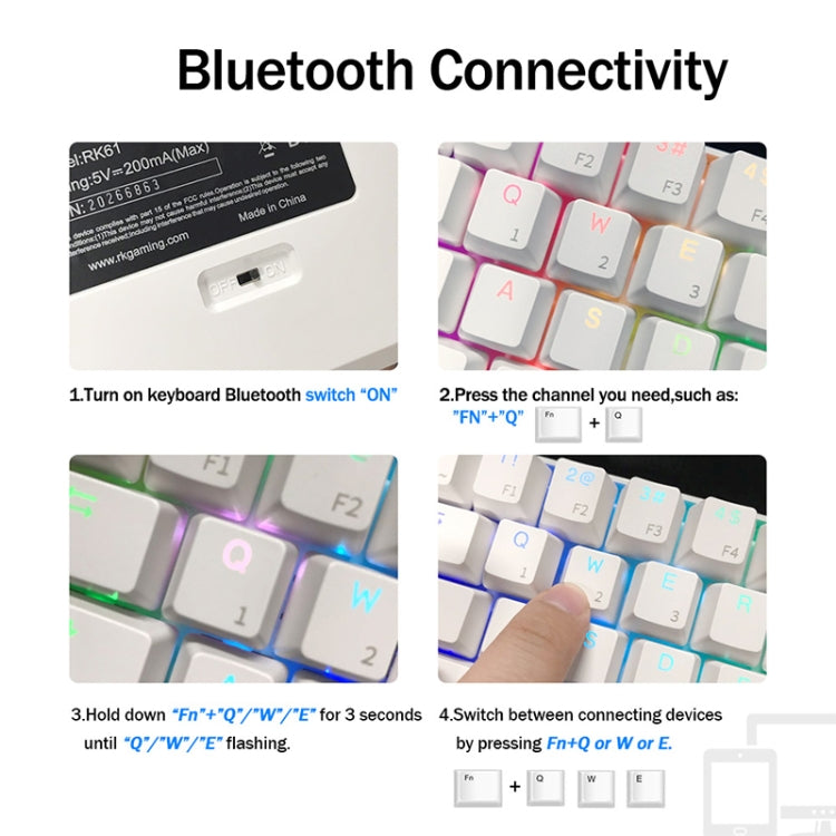 RK61 61 Keys Bluetooth / 2.4G Wireless / USB Wired Three Modes Brown Switch Tablet Mobile Gaming Mechanical Keyboard with RGB Backlight, Cable Length: 1.5m (White) - Wired Keyboard by buy2fix | Online Shopping UK | buy2fix