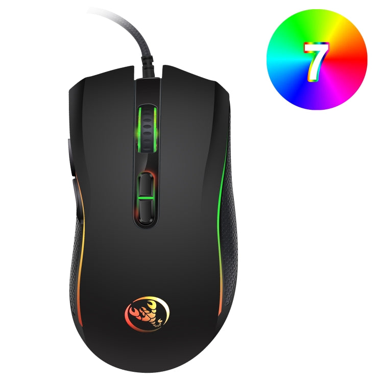 HXSJ A869 Colorful Glowing Wired Game 7-Keys 3200 DPI Adjustable Ergonomics Optical Mouse - Wired Mice by HXSJ | Online Shopping UK | buy2fix