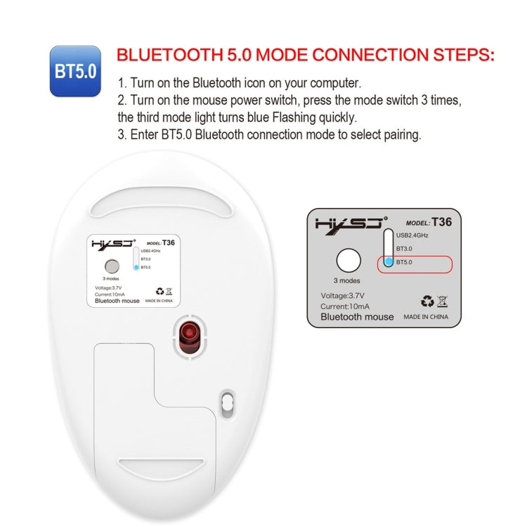 HXSJ T36 2.4G Bluetooth 5.0+3.0 Three-mode Silent Design Wireless Bluetooth Mouse (Silver) - Wireless Mice by HXSJ | Online Shopping UK | buy2fix