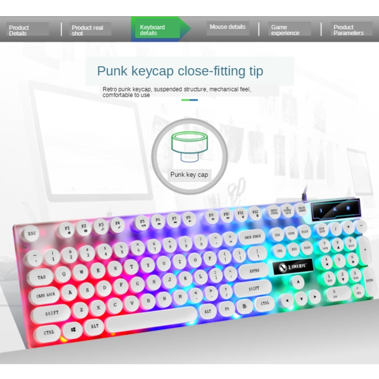 TX300 Mechanical Feel Backlight Punk Wired Keyboard Mouse Set (White) - Wired Keyboard by buy2fix | Online Shopping UK | buy2fix