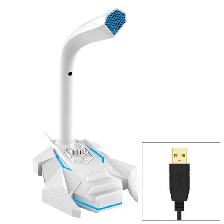 GK Desktop Omnidirectional USB Wired Dual Mic Condenser Microphone, Built-in Sound Card, Compatible with PC / Mac for Live Broadcast, Show, KTV, etc.(White + Blue) - Consumer Electronics by buy2fix | Online Shopping UK | buy2fix