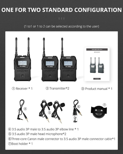 YELANGU YLG9929B MX4 Dual-Channel 100CH UHF Wireless Microphone System with 2 Transmitters and Receiver for DSLR Cameras and Video Cameras(Black) - Consumer Electronics by YELANGU | Online Shopping UK | buy2fix