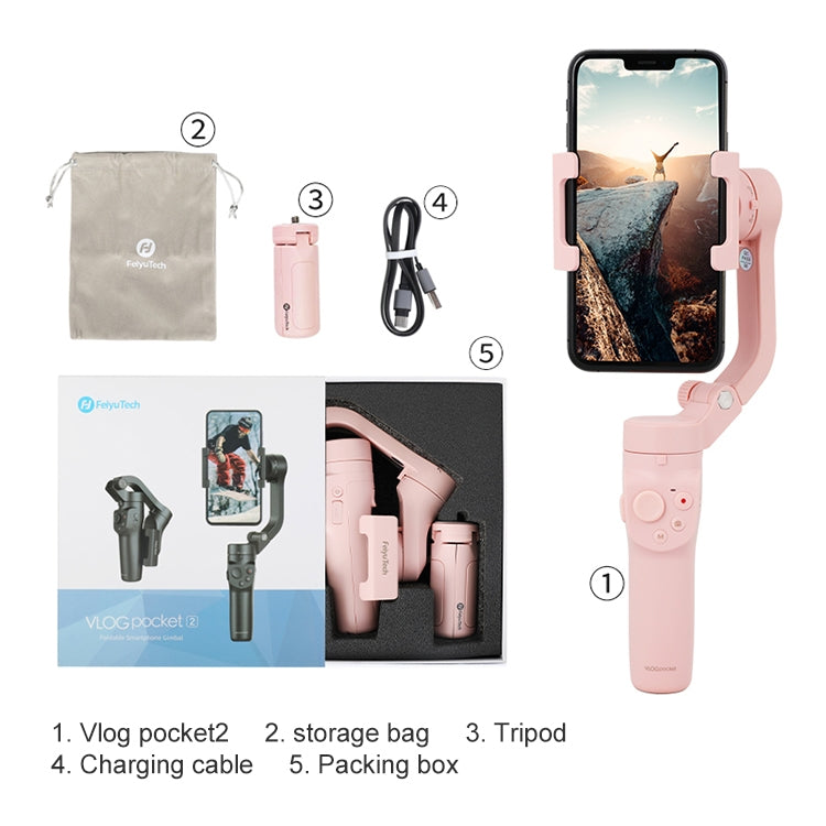 FEIYUTECH Vlog Pocket 2 Handheld Stabilizer Foldable Three-Axis Smart Anti-Shake Gimbal (Pink) - Consumer Electronics by buy2fix | Online Shopping UK | buy2fix