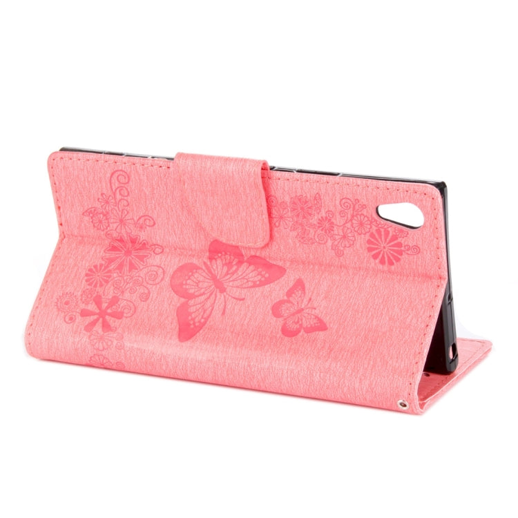 For Sony Xperia XA1 Pressed Flowers Butterfly Pattern Horizontal Flip Leather Case with Holder & Card Slots & Wallet(Pink) - Mobile Accessories by buy2fix | Online Shopping UK | buy2fix