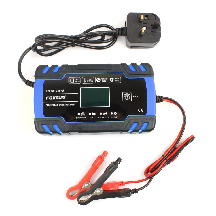 FOXSUR 12V-24V Car Motorcycle Truck Repair Battery Charger AGM Charger, UK Plug (Blue) - In Car by FOXSUR | Online Shopping UK | buy2fix