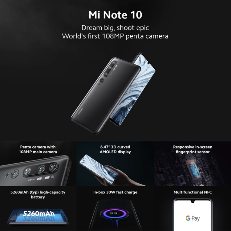 Xiaomi Mi Note 10, 108MP Camera, 6GB+128GB, Global Official Version - Xiaomi MI by Xiaomi | Online Shopping UK | buy2fix