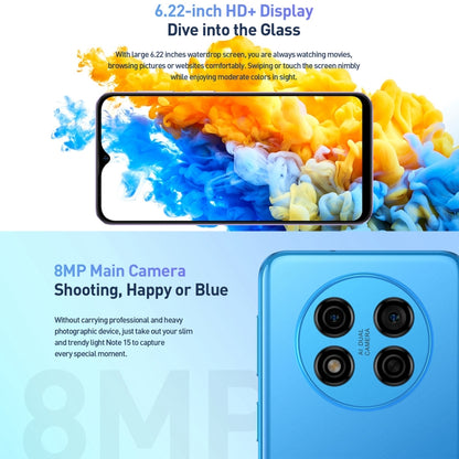 Ulefone Note 15, 2GB+32GB, Face ID Identification, 6.22 inch Android 12 GO MediaTek MT6580 Quad-core up to 1.3GHz, Network: 3G, Dual SIM(Blue) - Ulefone by Ulefone | Online Shopping UK | buy2fix