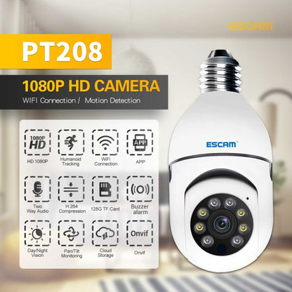 ESCAM PT208 1080P HD Light Bulb WiFi Camera, Support Motion Detection, Two-way Audio, Night Vision, TF Card - Security by ESCAM | Online Shopping UK | buy2fix