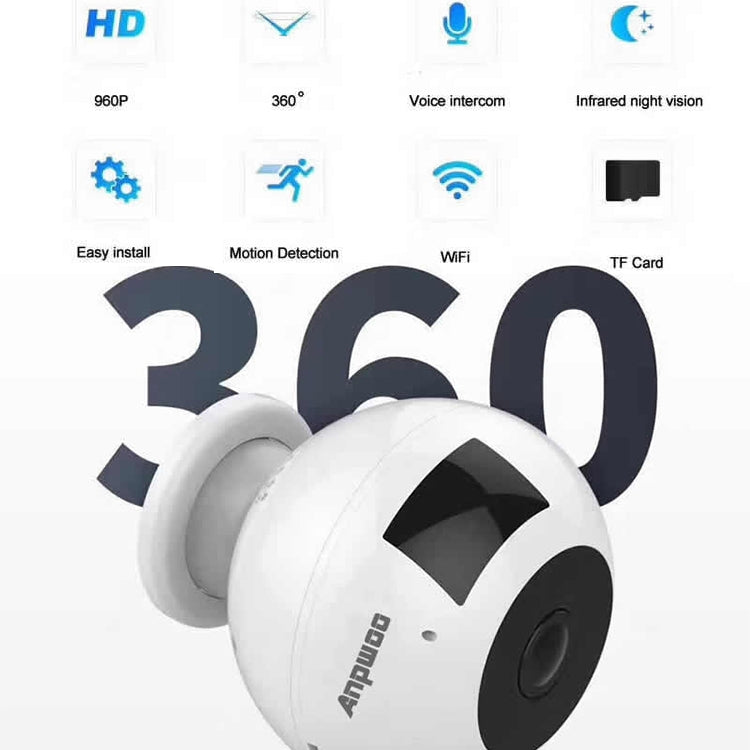 Anpwoo MN003 360 Degrees Panoramic 960P HD WiFi IP Camera, Support Motion Detection & Infrared Night Vision & TF Card(Max 64GB) - Security by Anpwoo | Online Shopping UK | buy2fix