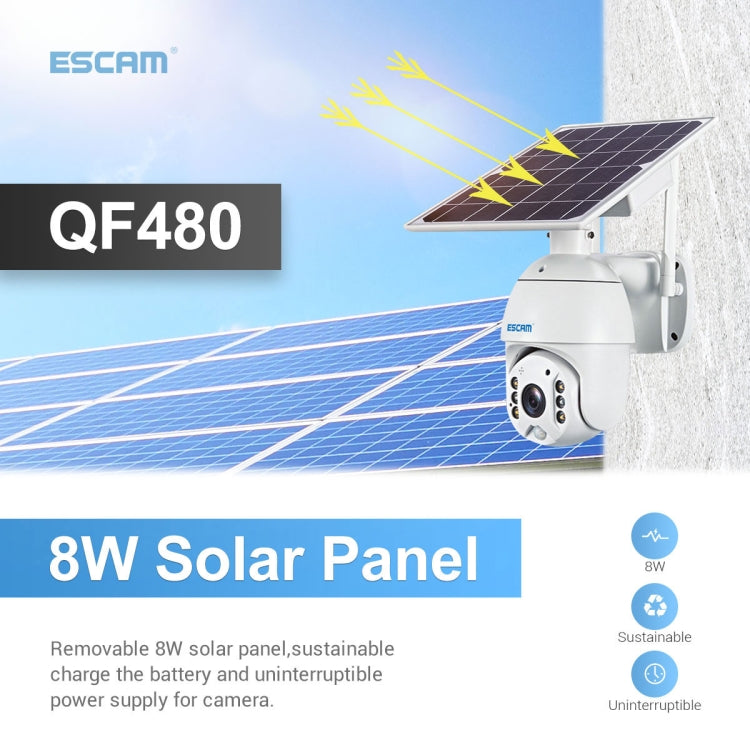 ESCAM QF480 US Version HD 1080P IP66 Waterproof 4G Solar Panel PT IP Camera without Battery, Support Night Vision / Motion Detection / TF Card / Two Way Audio (White) - Dome Camera by ESCAM | Online Shopping UK | buy2fix