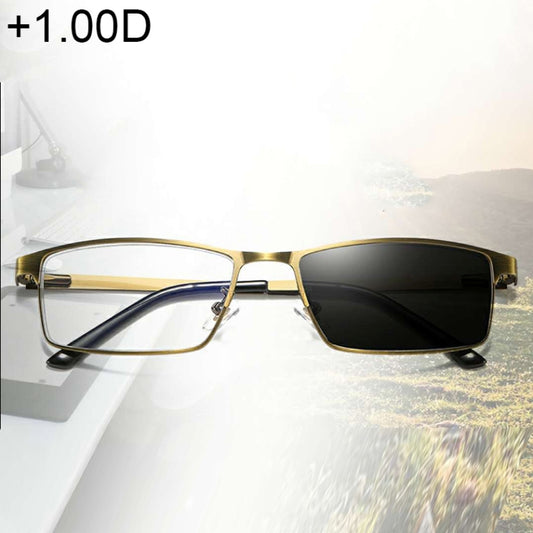 Dual-purpose Photochromic Presbyopic Glasses, +1.00D(Gold) - Presbyopic Glasses by buy2fix | Online Shopping UK | buy2fix