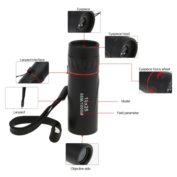 10*25 Portable Professional High Times High Definition Dual Focus Zoom Monocular Pocket Telescope, Size: 9.2*3cm - Monocular Binoculars by Zoom | Online Shopping UK | buy2fix