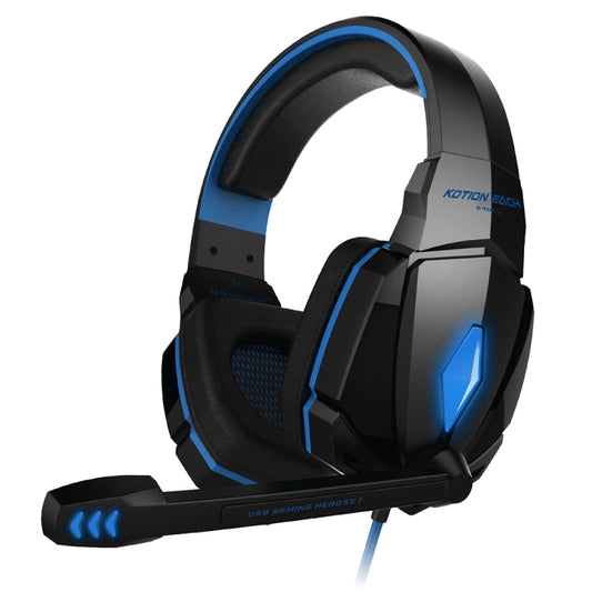 KOTION EACH G4000 Stereo Gaming Headphone Headset Headband with Mic Volume Control LED Light for PC Gamer,Cable Length: About 2.2m(Blue + Black) - Multimedia Headset by KOTION EACH | Online Shopping UK | buy2fix