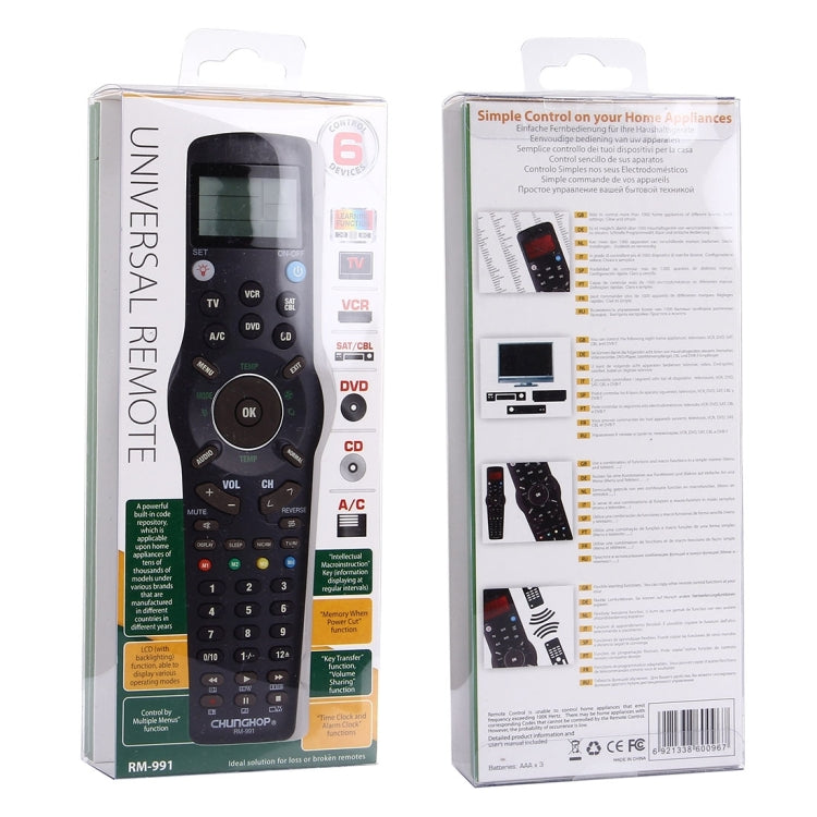 CHUNGHOP RM-L991 Universal LCD Remote Controller with Learning Function for TV VCR SAT CBL DVD CD A/C - Universal by CHUNGHOP | Online Shopping UK | buy2fix