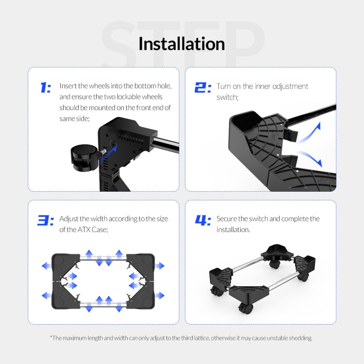 ORICO CPB4-BK-BP Computer Host Bracket with Wheels (Black) - Host Bracket by ORICO | Online Shopping UK | buy2fix