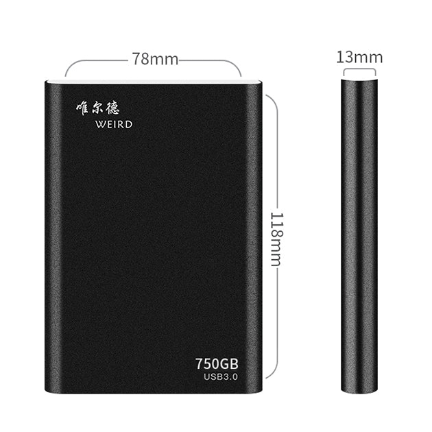 WEIRD 750GB 2.5 inch USB 3.0 High-speed Transmission Metal Shell Ultra-thin Light Mobile Hard Disk Drive(Black) - Computer & Networking by buy2fix | Online Shopping UK | buy2fix