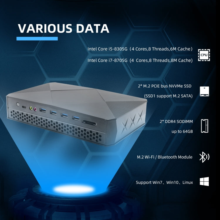 HYSTOU F9 Windows 10 / Linux System Gaming Mini PC, Intel Core i7-8705G 4 Core 8M Cache up to 4.20GHz, 32GB RAM+1TB SSD+1TB HDD, UK Plug - Windows Mini PCs by HYSTOU | Online Shopping UK | buy2fix
