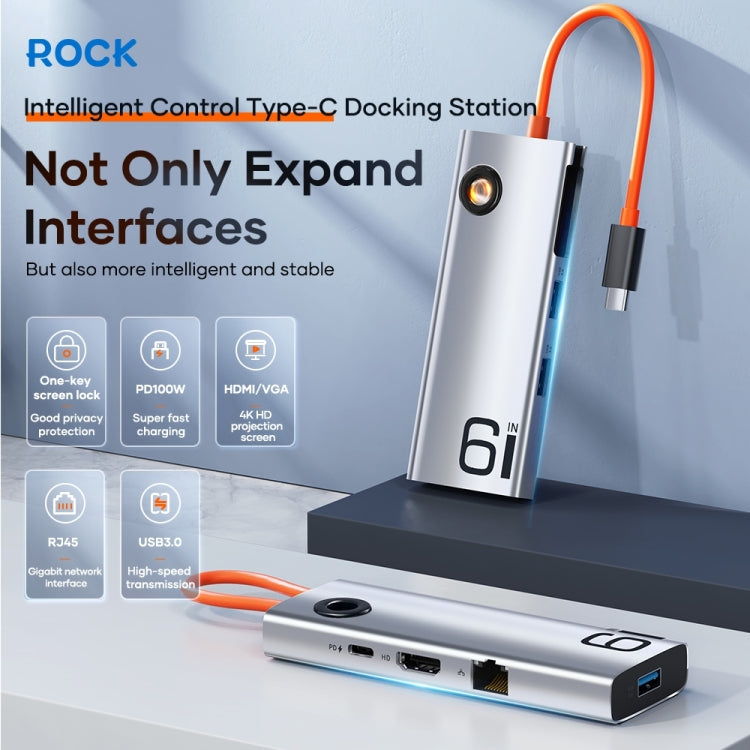 ROCK TR28 HDMI 4K Gigabit Network PD Quick Charger 6 in 1 USB 3.0 HUB (Silver Black) - Computer & Networking by ROCK | Online Shopping UK | buy2fix