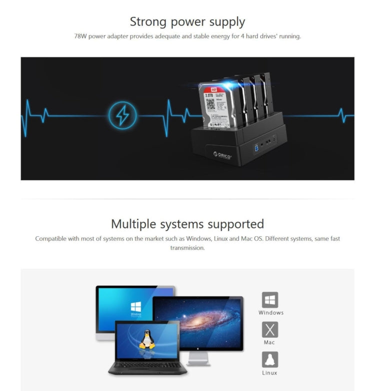 ORICO 6648US3-C-V1 4-bay USB 3.0 Type-B to SATA External Hard Disk Box Storage Case Hard Disk Docking Station / Duplicator for 2.5 inch / 3.5 inch SATA HDD / SSD - HDD Enclosure by ORICO | Online Shopping UK | buy2fix