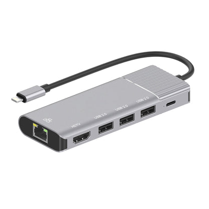 79591 6 in 1 8 Pin to RJ45 + HDMI + 8 Pin Charging + 3 USB 2.0 Ports Multifunctional HUB Converter Docking Station - Computer & Networking by buy2fix | Online Shopping UK | buy2fix