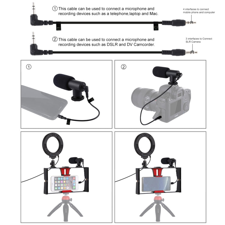 PULUZ 3 in 1 Vlogging Live Broadcast Smartphone Video Rig + Microphone +  4.7 inch 12cm Ring LED Selfie Light Kits with Cold Shoe Tripod Head for iPhone, Galaxy, Huawei, Xiaomi, HTC, LG, Google, and Other Smartphones(Red) - Camera Cage by PULUZ | Online Shopping UK | buy2fix