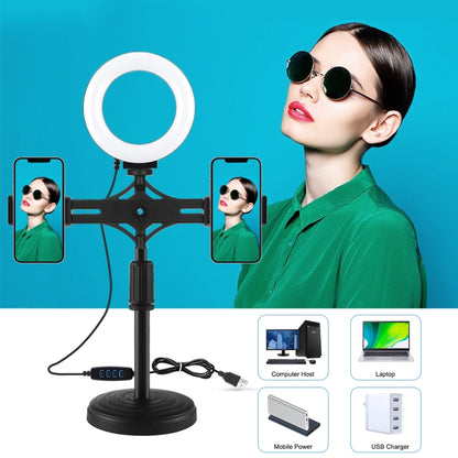 PULUZ 4.7 inch 12cm Ring Light Horizontal Dual Phone Brackets Desktop Holder Video Light Kits - Consumer Electronics by PULUZ | Online Shopping UK | buy2fix