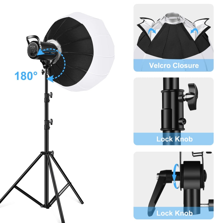 PULUZ 100W 5600K Studio Video Light + 2.8m Light Holder + 65cm Foldable Lantern Softbox Photography Kit(EU Plug) - Shoe Mount Flashes by PULUZ | Online Shopping UK | buy2fix