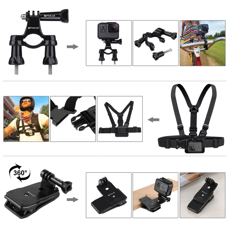 PULUZ 50 in 1 Accessories Total Ultimate Combo Kits with EVA Case (Chest Strap + Suction Cup Mount + 3-Way Pivot Arms + J-Hook Buckle + Wrist Strap + Helmet Strap + Extendable Monopod + Surface Mounts ...  for GoPro, Insta360, DJI and Other Action Cameras -  by PULUZ | Online Shopping UK | buy2fix