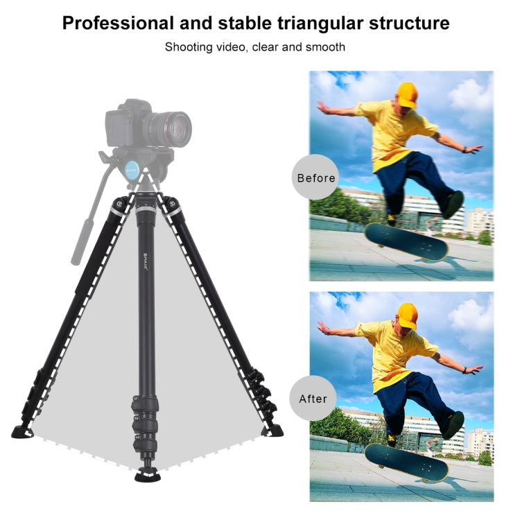 PULUZ 4-Section Folding Legs Metal Tripod Mount for DSLR / SLR Camera, Adjustable Height: 97-180cm - Tripods by PULUZ | Online Shopping UK | buy2fix