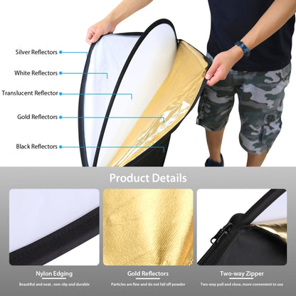 PULUZ 110cm 5 in 1 (Silver / Translucent / Gold / White / Black) Folding Photo Studio Reflector Board - Camera Accessories by PULUZ | Online Shopping UK | buy2fix