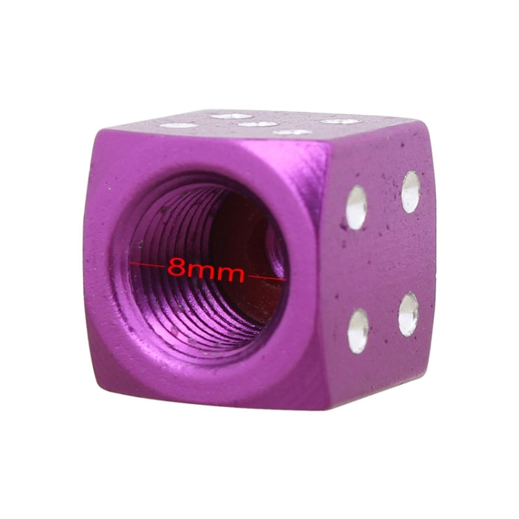 Universal 8mm Dice Style Aluminium Alloy Car Tire Valve Caps, Pack of 4(Purple) - In Car by buy2fix | Online Shopping UK | buy2fix