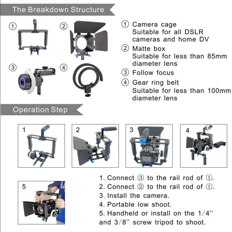 YELANGU YLG1103A-B Large Handle Video Camera Cage Stabilizer + Matte Box Kit for DSLR Camera / Video Camera - Camera Cage by YELANGU | Online Shopping UK | buy2fix