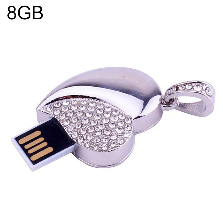 Silver Heart Shaped Diamond Jewelry USB Flash Disk, Special for Valentines Day Gifts (8GB) -  by buy2fix | Online Shopping UK | buy2fix