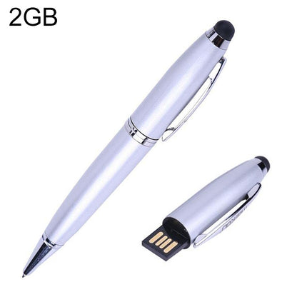 2 in 1 Pen Style USB Flash Disk, Silver (2GB) - Computer & Networking by buy2fix | Online Shopping UK | buy2fix