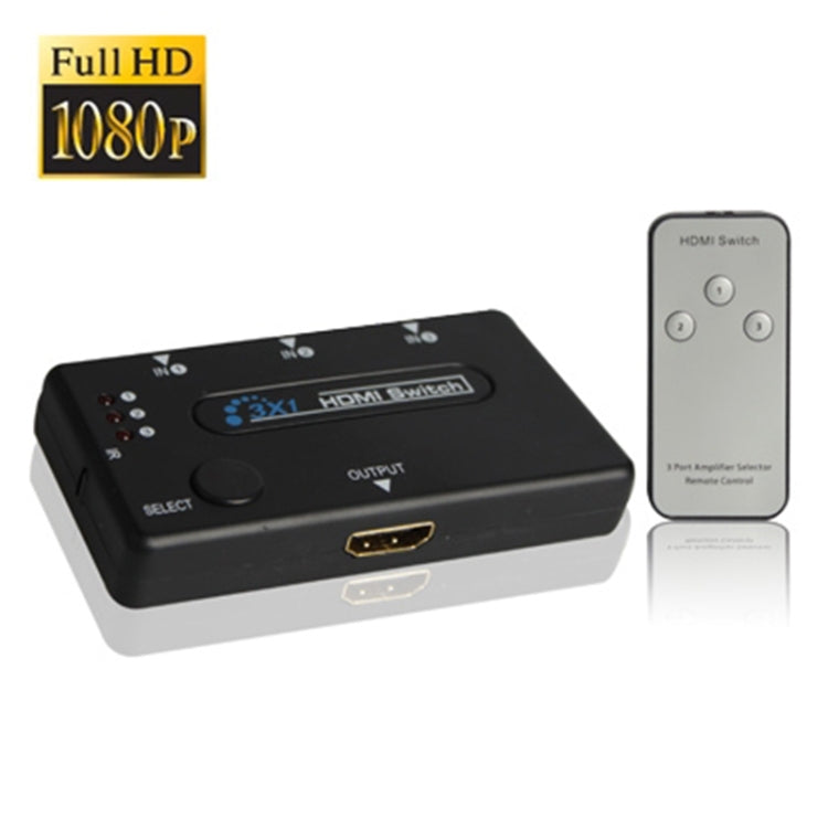 3 Port Amplifier 1080P HDMI Switch, 1.3 Version, with Remote Controller(Black) - Switch by buy2fix | Online Shopping UK | buy2fix